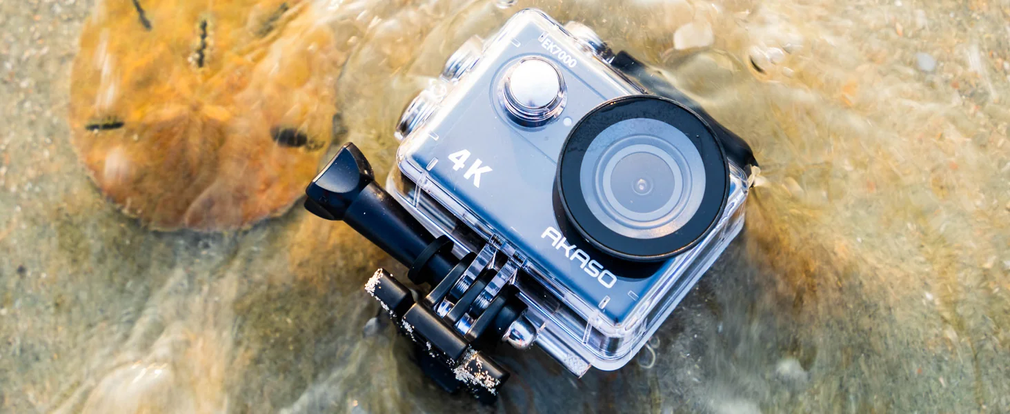 Action camera mounted to a chest strap at the base of a waterfall on a Georgia gorge trail