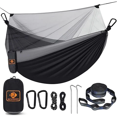 ENO DoubleNest hammock strung between hardwood trees at a Georgia mountain campsite