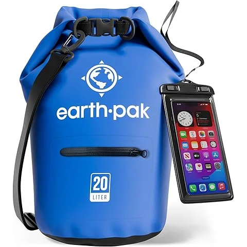 Earth Pak roll-top dry bag strapped to a kayak on a Florida spring run