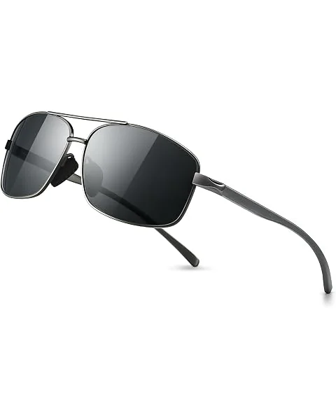 Colorful Goodr polarized sunglasses worn on a Florida beach with water in the background
