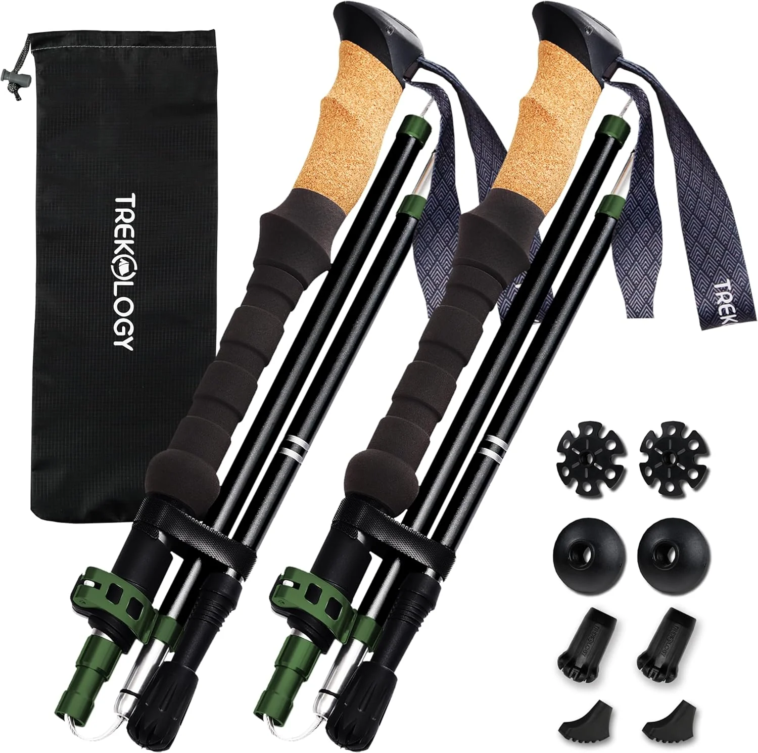 Collapsible trekking poles planted on a steep switchback descent in the Smoky Mountains