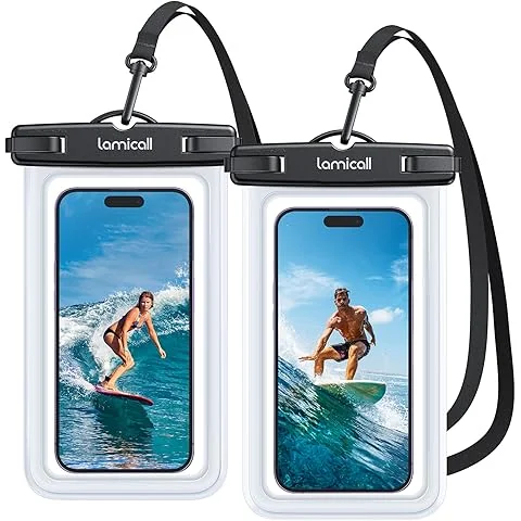 Waterproof phone pouch worn on a lanyard during a Florida spring tubing float