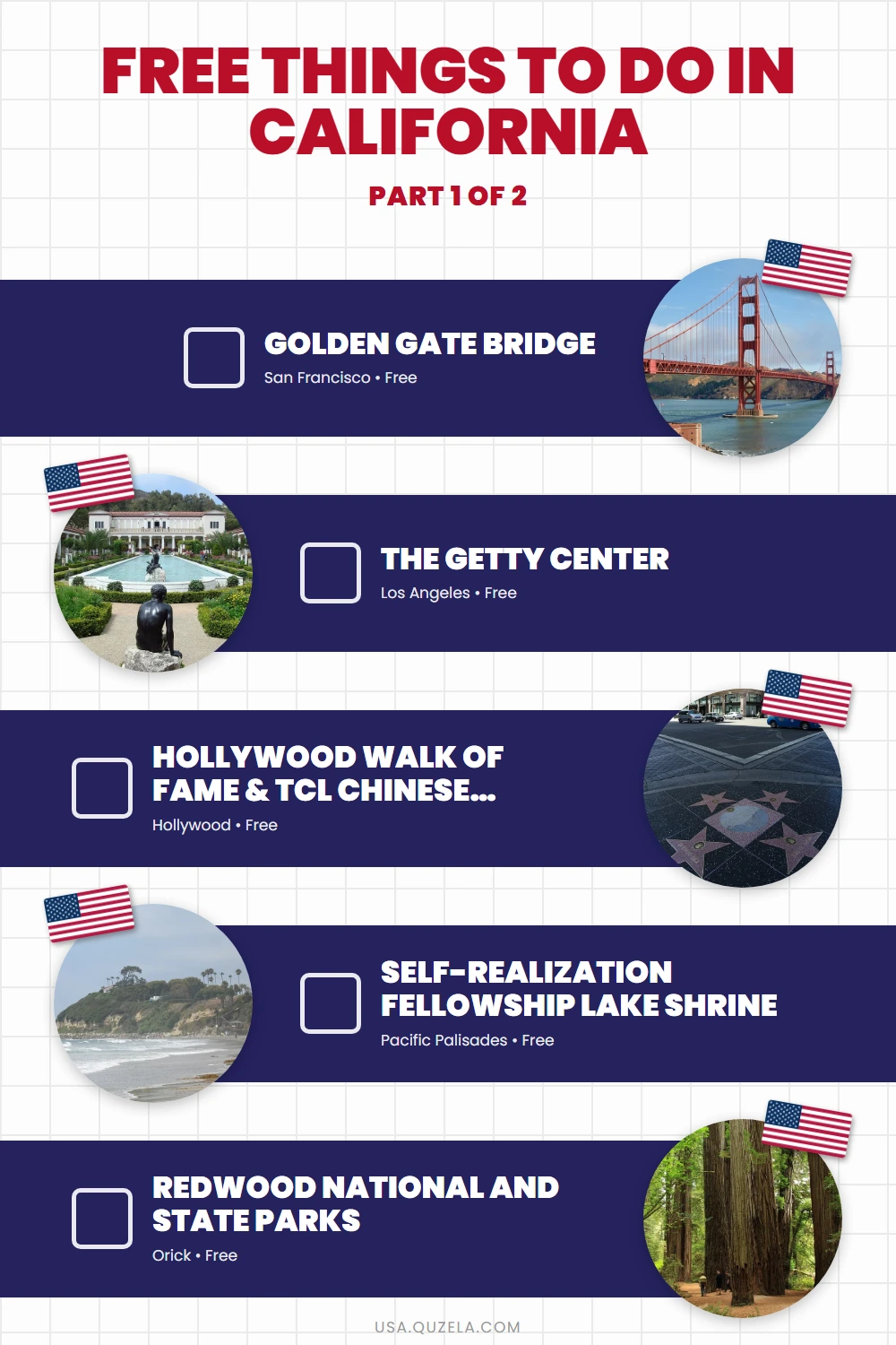 Free Things to Do in California checklist part 1
