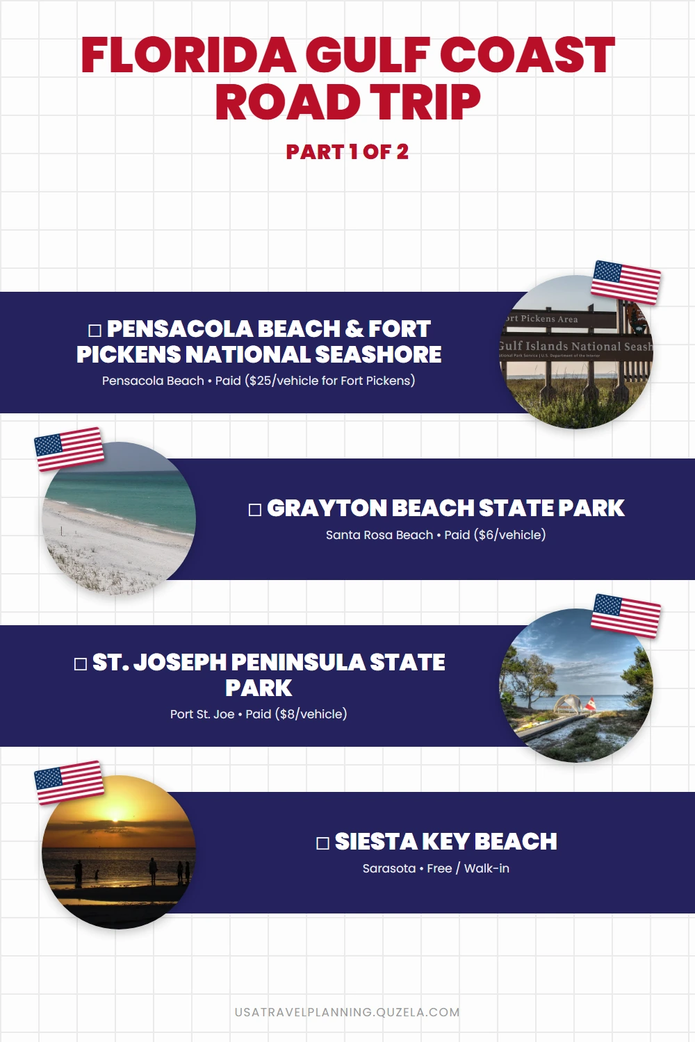 Florida Gulf Coast Road Trip: Pensacola to Naples checklist part 1