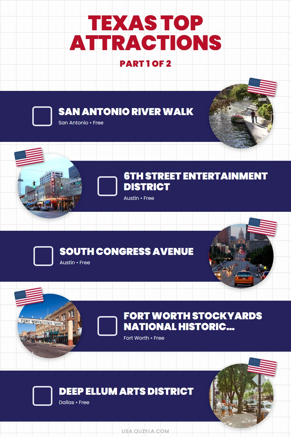 Texas Top Attractions: Landmarks, Districts & Icons checklist part 1