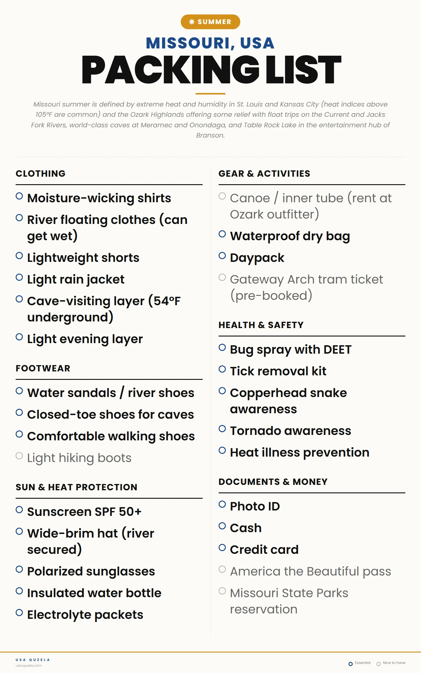 Missouri Summer Packing List