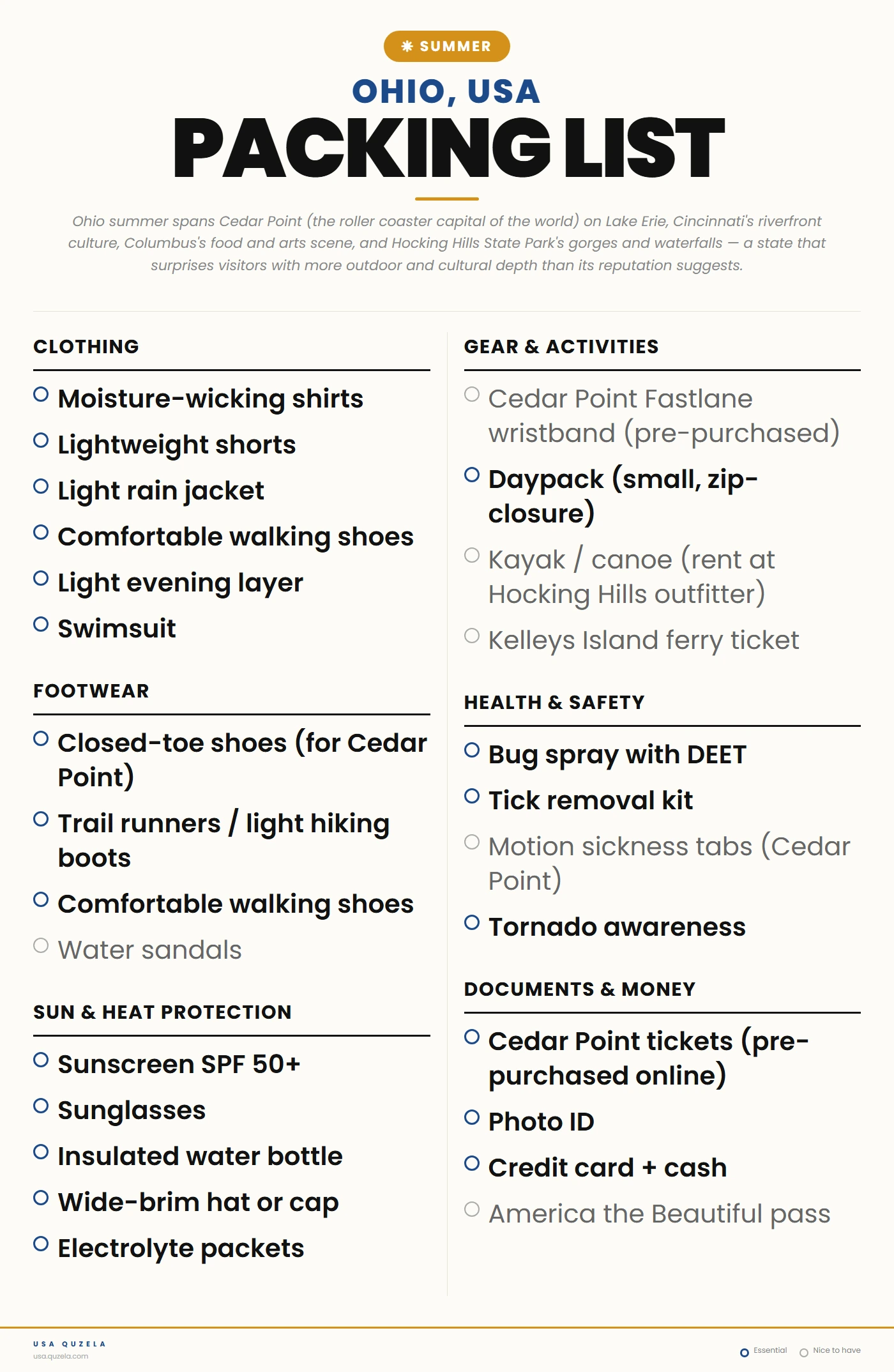 Ohio Summer Packing List